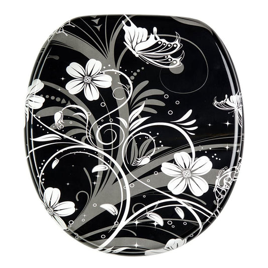 Sanilo 111 Round Soft Close Molded Wooden Toilet Seat, White Flower (Damaged)