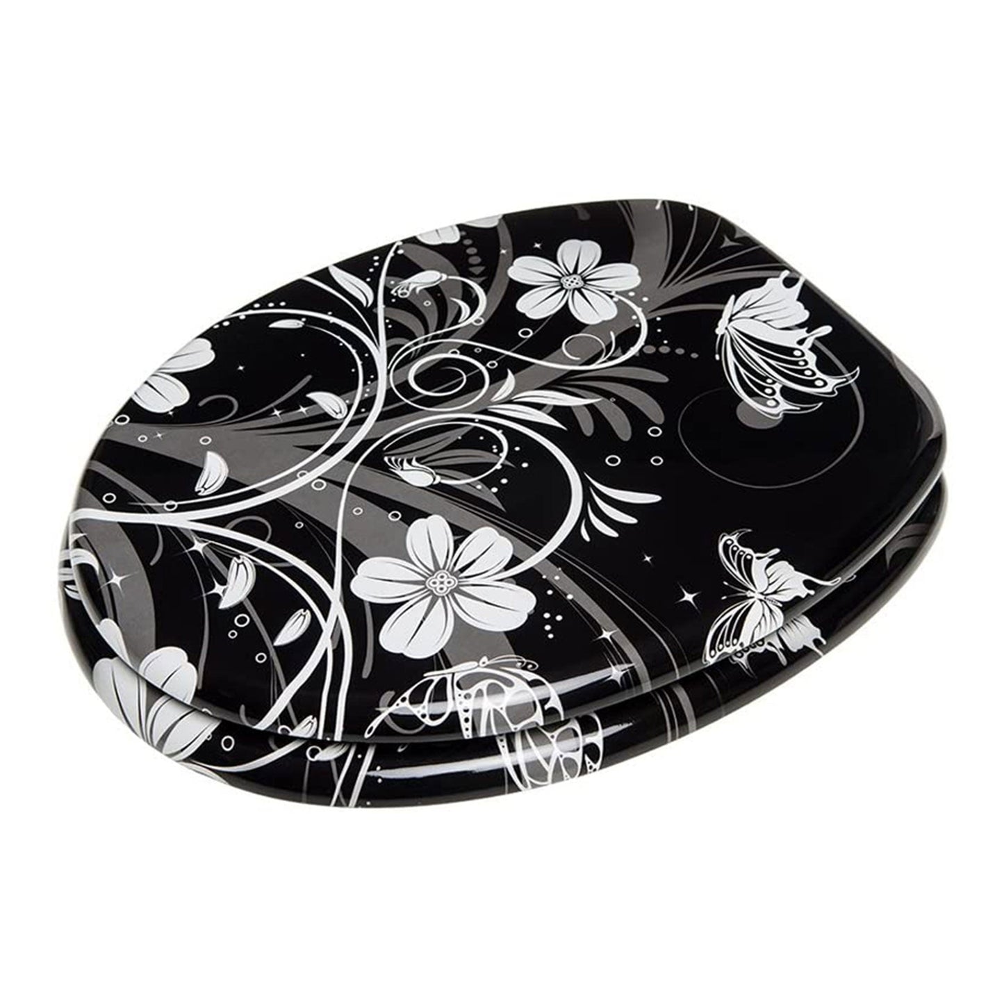 Sanilo 111 Round Soft Close Molded Wooden Toilet Seat, White Flower (Damaged)