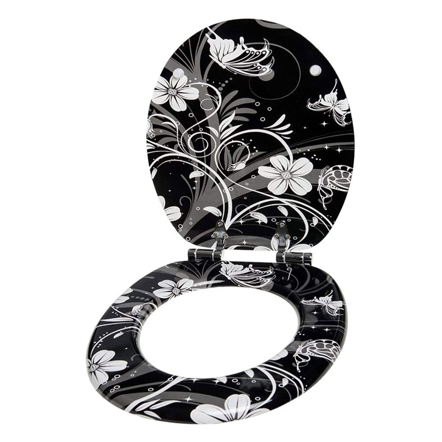 Sanilo 111 Round Soft Close Molded Wooden Toilet Seat, White Flower (Damaged)