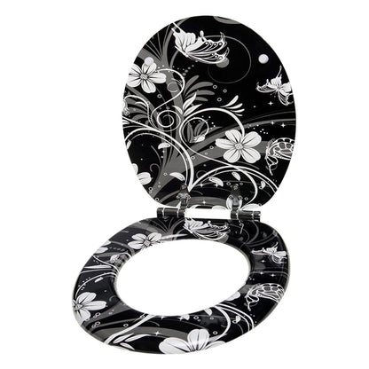 Sanilo 111 Round Soft Close Molded Wooden Toilet Seat, White Flower (Damaged)