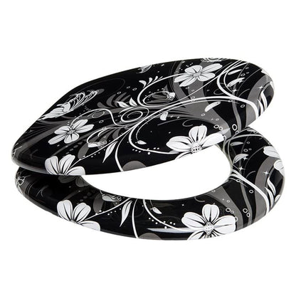 Sanilo 111 Round Soft Close Molded Wooden Toilet Seat, White Flower (Damaged)