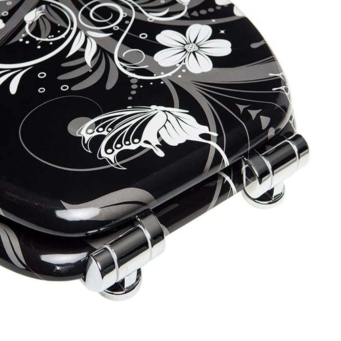 Sanilo 111 Round Soft Close Molded Wooden Toilet Seat, White Flower (Damaged)