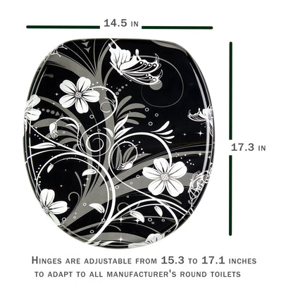 Sanilo 111 Round Soft Close Molded Wooden Toilet Seat, White Flower (Damaged)