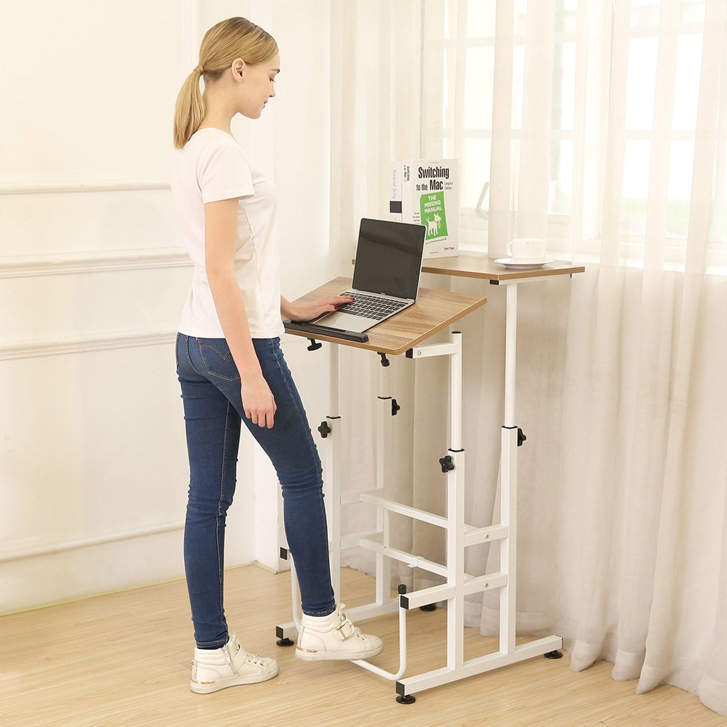 SDADI L101XWFDT Adjustable Height Mobile Standing Office Computer Desk, Dark