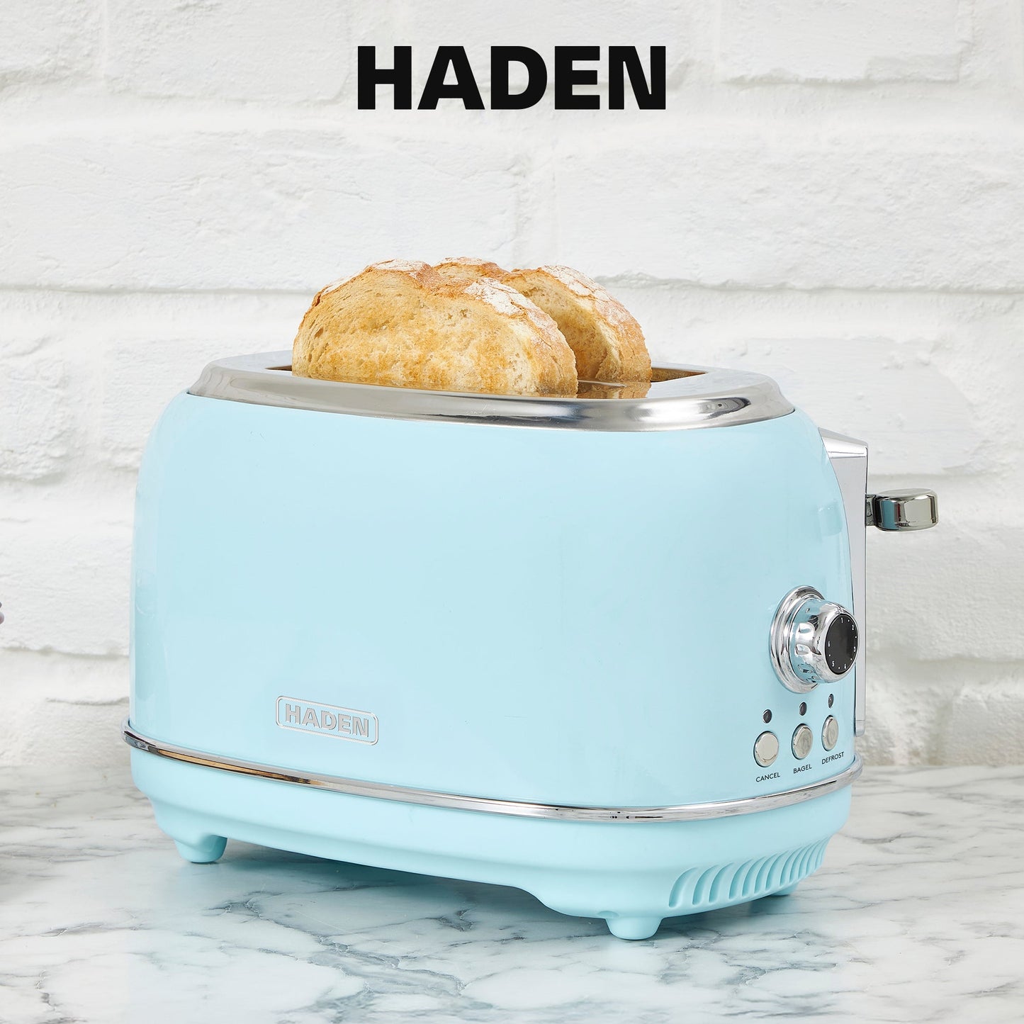 Haden Heritage 2 Slice Wide Slot Stainless Steel Toaster, Turquoise & Chrome
