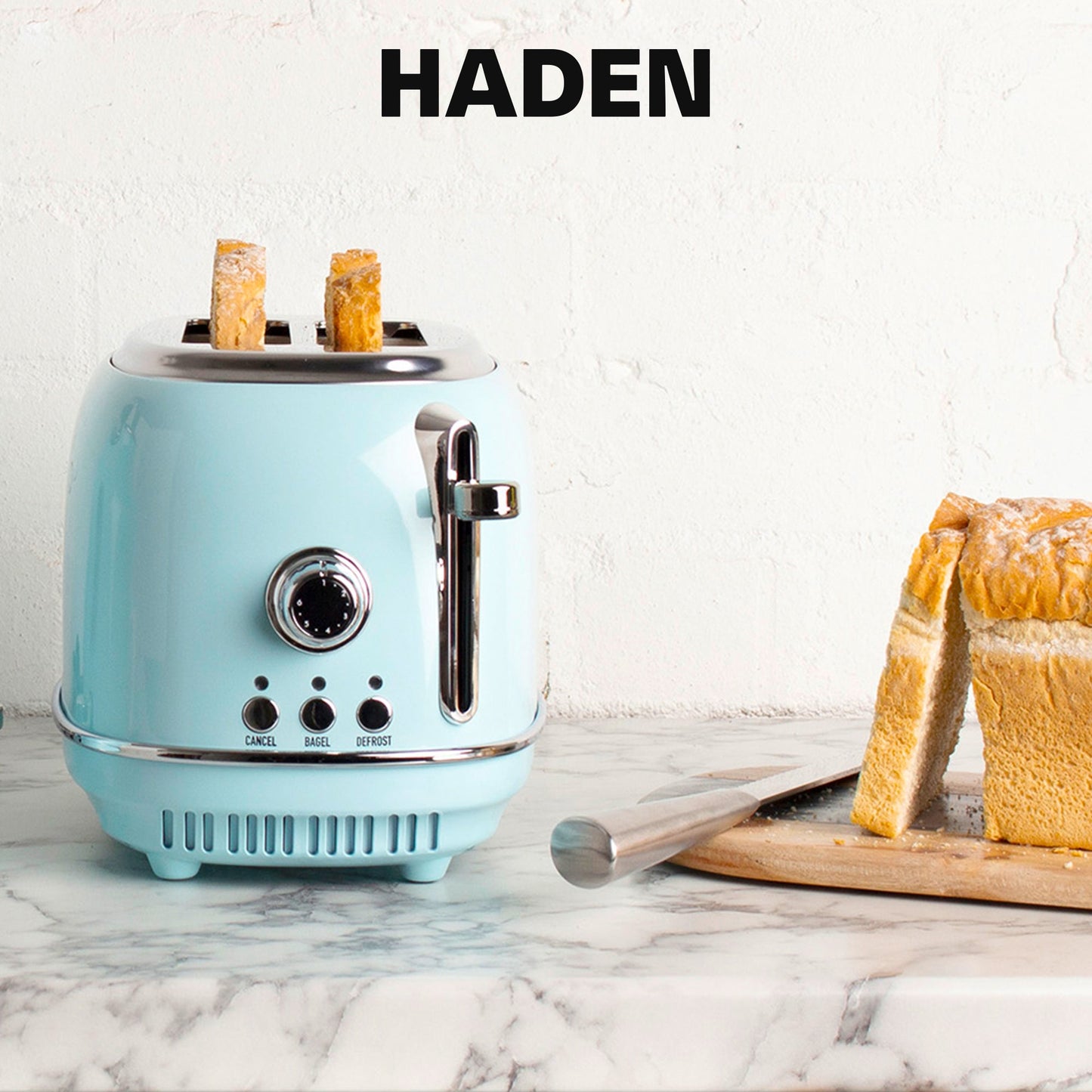 Haden Heritage 2 Slice Wide Slot Stainless Steel Toaster, Turquoise & Chrome
