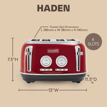 Haden Dorset 4 Slice Wide Slot Stainless Steel Toaster, Rectory Red