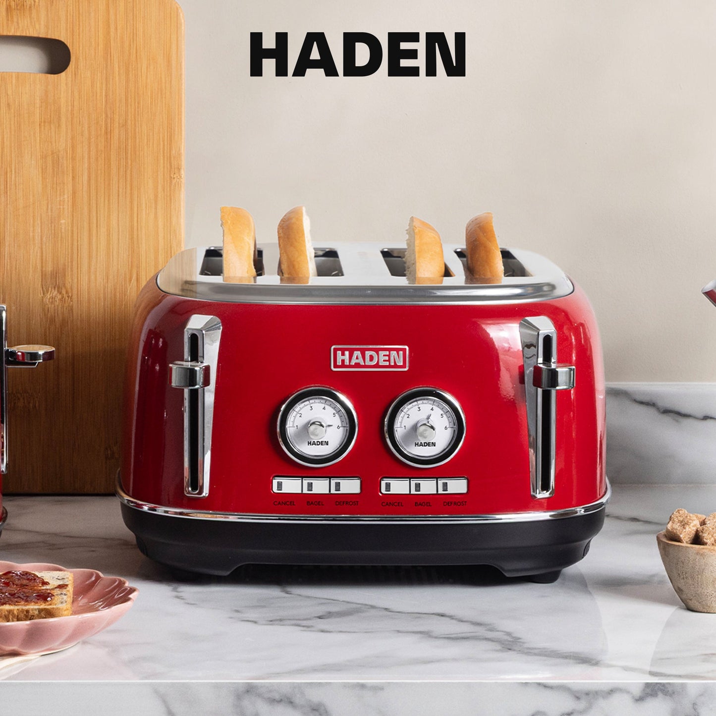 Haden Dorset 4 Slice Wide Slot Stainless Steel Toaster, Rectory Red