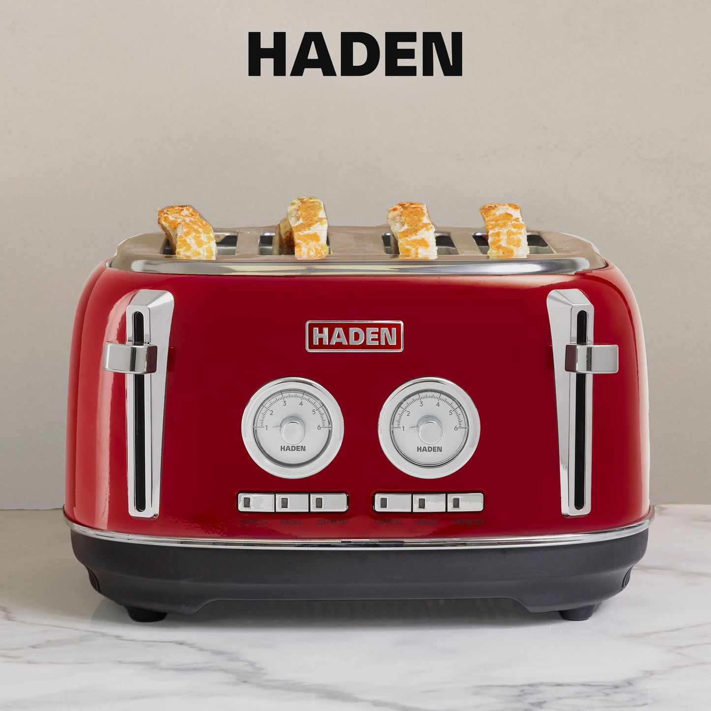 Haden Dorset 4 Slice Wide Slot Stainless Steel Toaster, Rectory Red