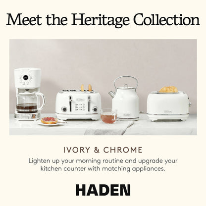 Haden Coffee Machine, 12 Cup Programmable Drip Coffee Maker, Ivory & Chrome