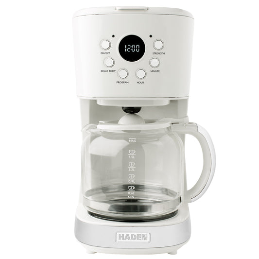 Haden Coffee Machine, 12 Cup Programmable Drip Coffee Maker, Ivory & Chrome