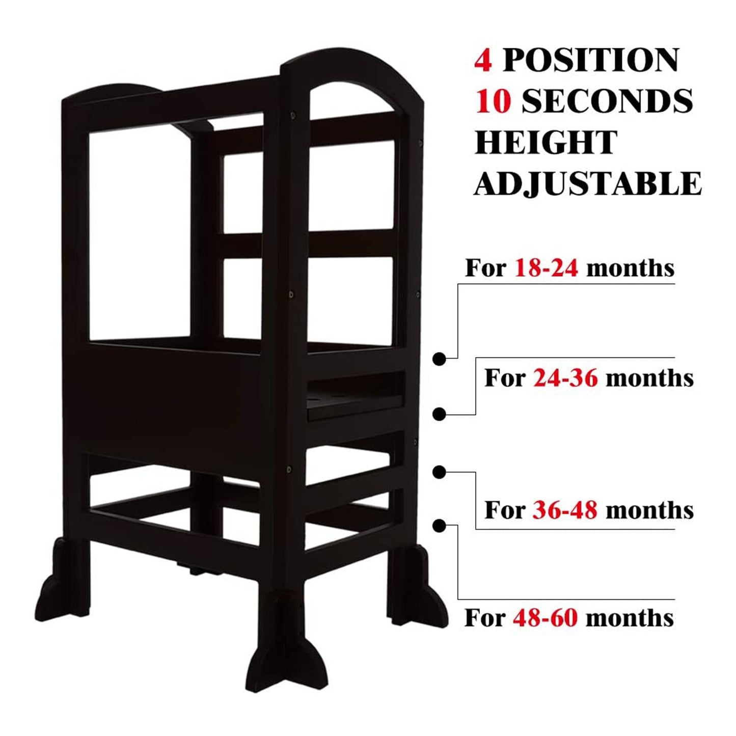 SDADI LT02B Kids Kitchen Adjustable Height Learning Step Stool Tower, Black