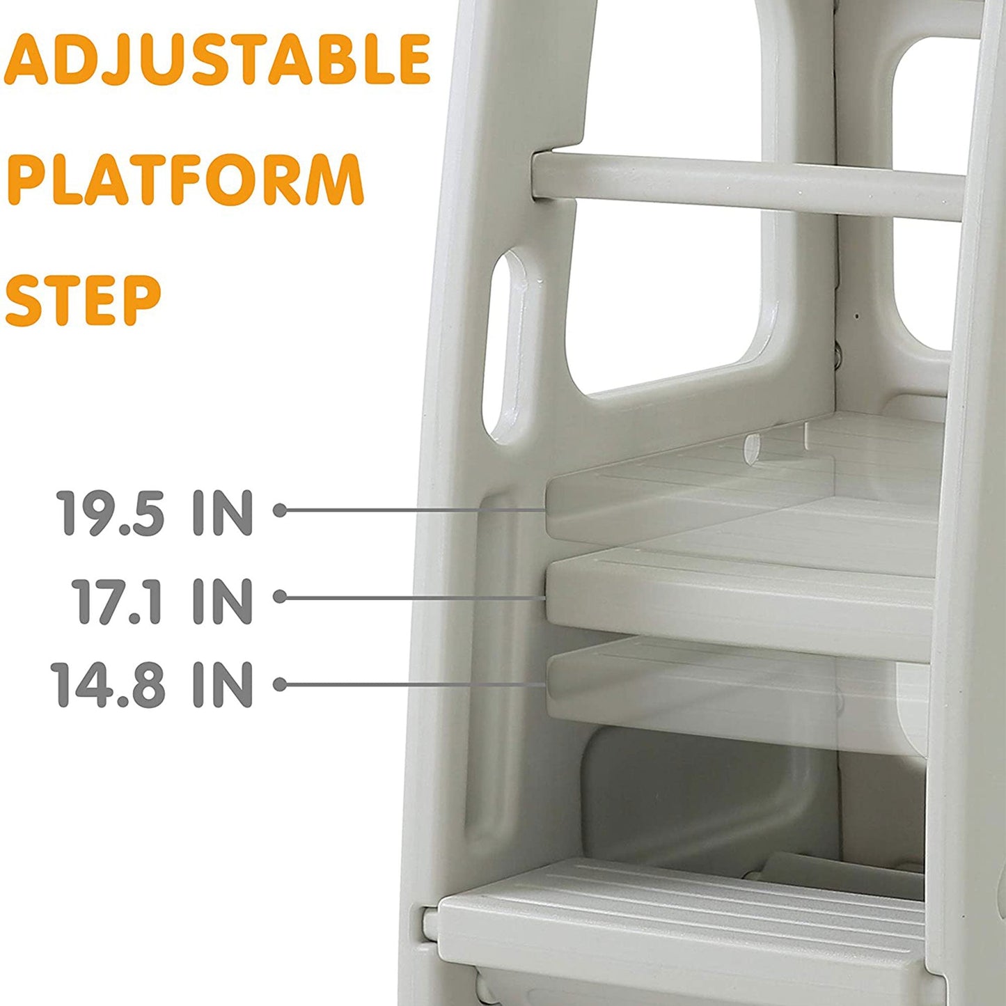 SDADI Kids Durable Plastic Step Stool with 3 Adjustable Heights, Light Gray
