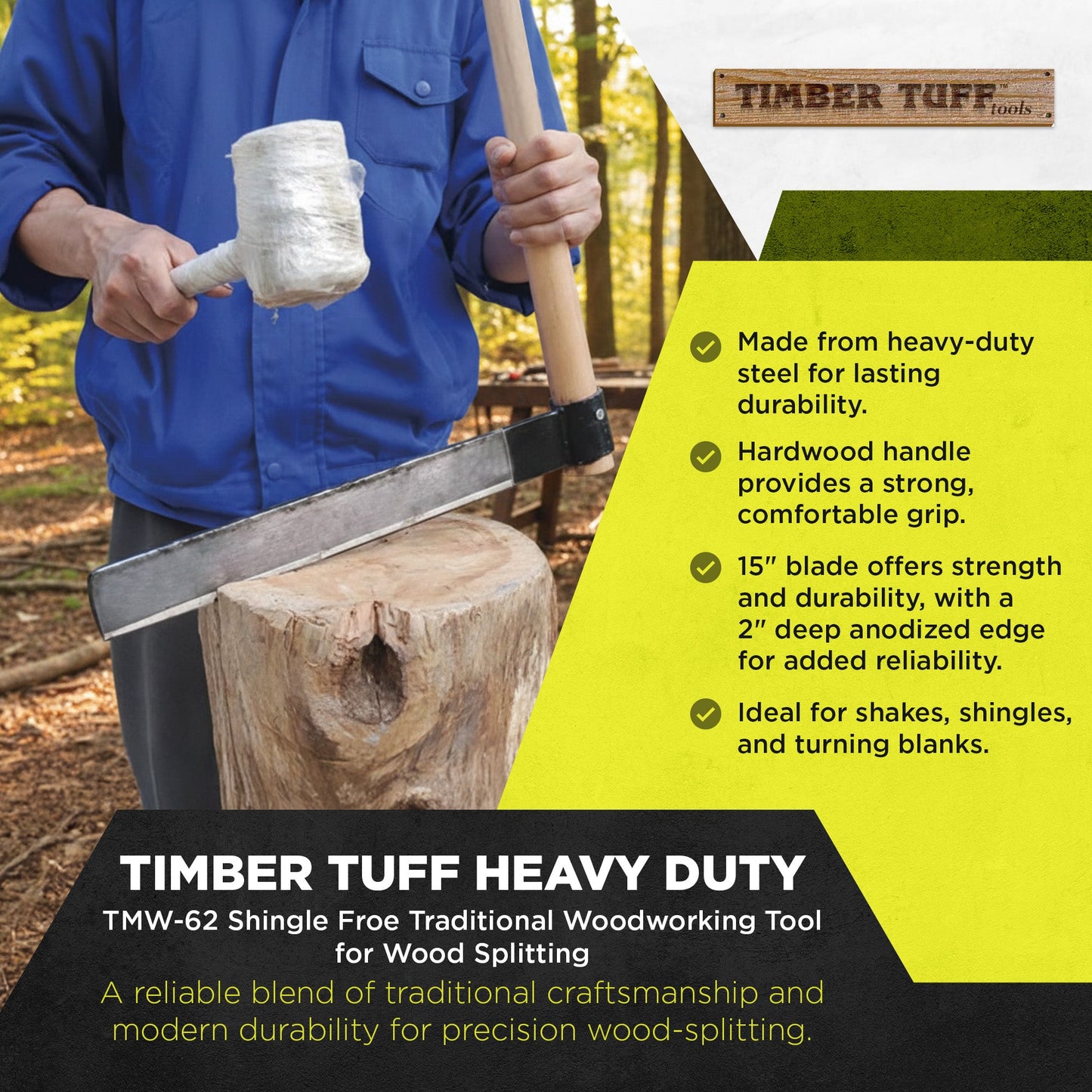 Timber Tuff TMW-62 Shingle Froe Traditional Woodworking Tool for Wood Splitting