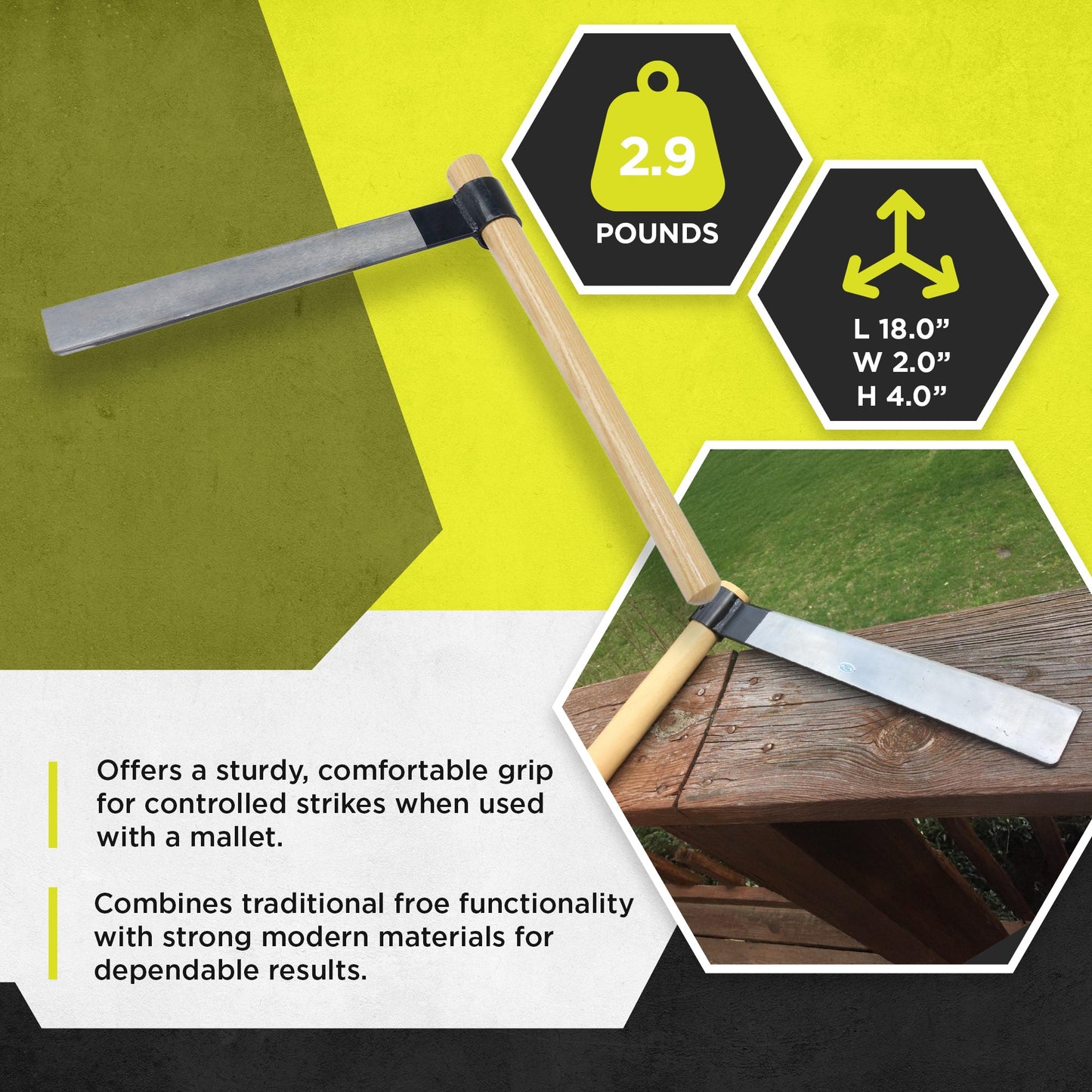 Timber Tuff TMW-62 Shingle Froe Traditional Woodworking Tool for Wood Splitting