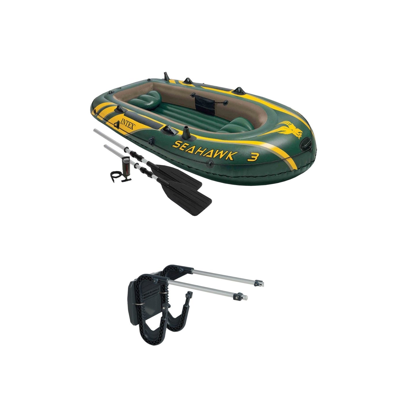 Intex 3 Person Boat Set w/ Aluminum Oars & Pump and Composite Boat Motor Mount