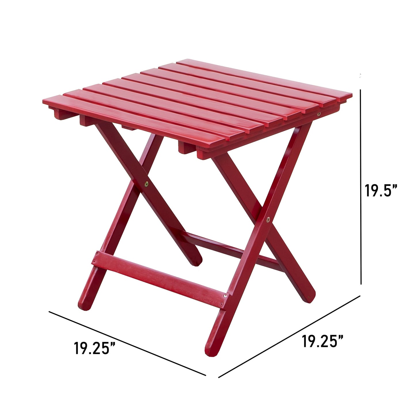 Merry Products Authentic Acacia Hardwood Flat Folding Slatted Side Table, Red