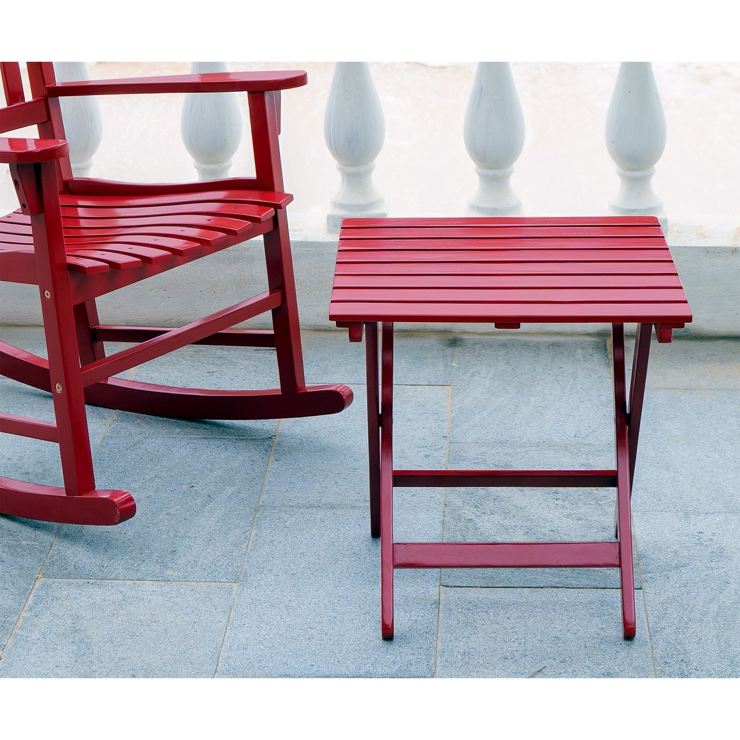 Merry Products Authentic Acacia Hardwood Flat Folding Slatted Side Table, Red