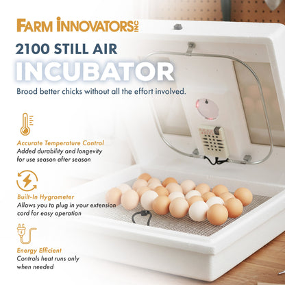 Farm Innovators 2100 Still Air Incubator w/ Reliable Temperature Settings, White