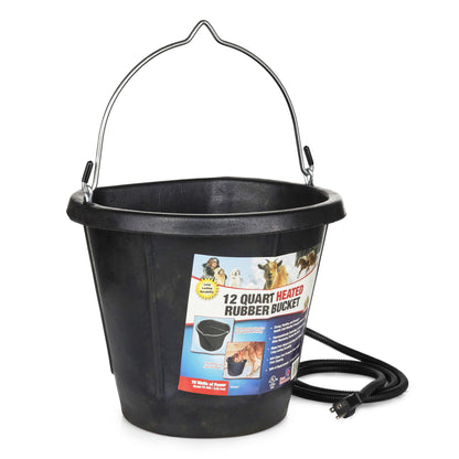 Farm Innovators FB-80R Rubber 3 Gallon Flat Back Heated Bucket, 70 Watt, Black