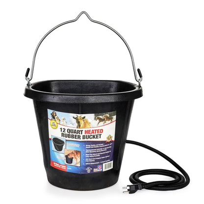 Farm Innovators FB-80R Rubber 3 Gallon Flat Back Heated Bucket, 70 Watt, Black