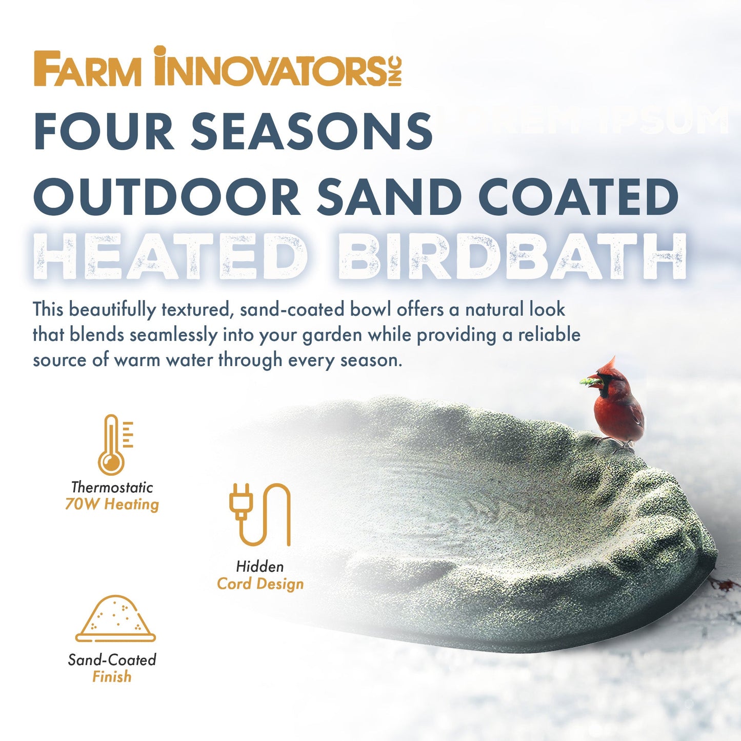 Farm Innovators FS-1 Four Seasons Outdoor Sand Coated Heated Birdbath, 70 Watt