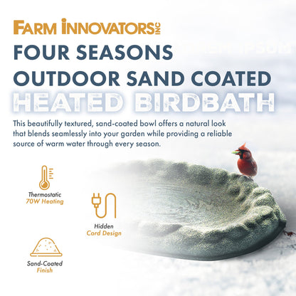 Farm Innovators FS-1 Four Seasons Outdoor Sand Coated Heated Birdbath, 70 Watt