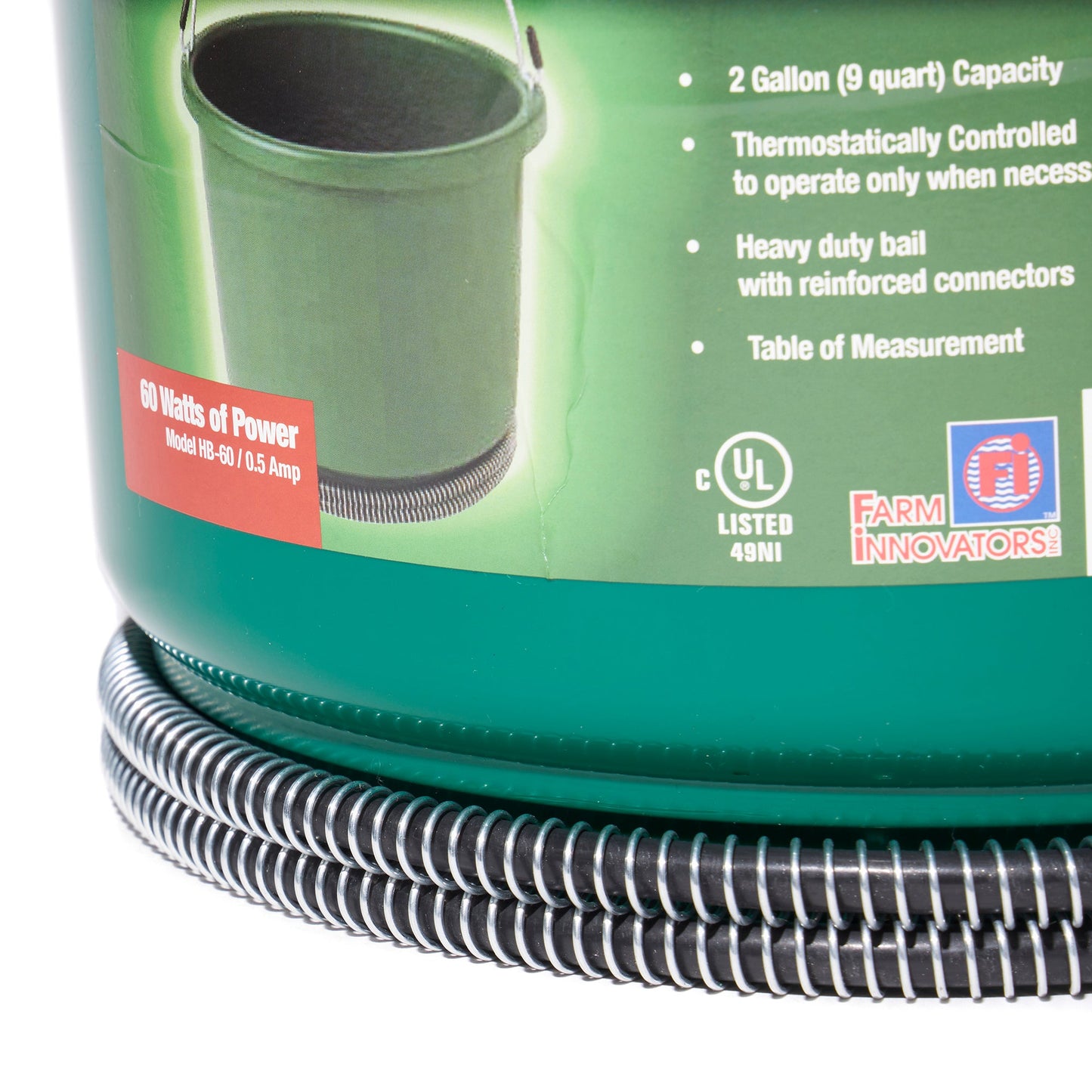 Farm Innovators Model HB-60 Oversized 2 Gallon Plastic Heated Bucket, 60 Watt
