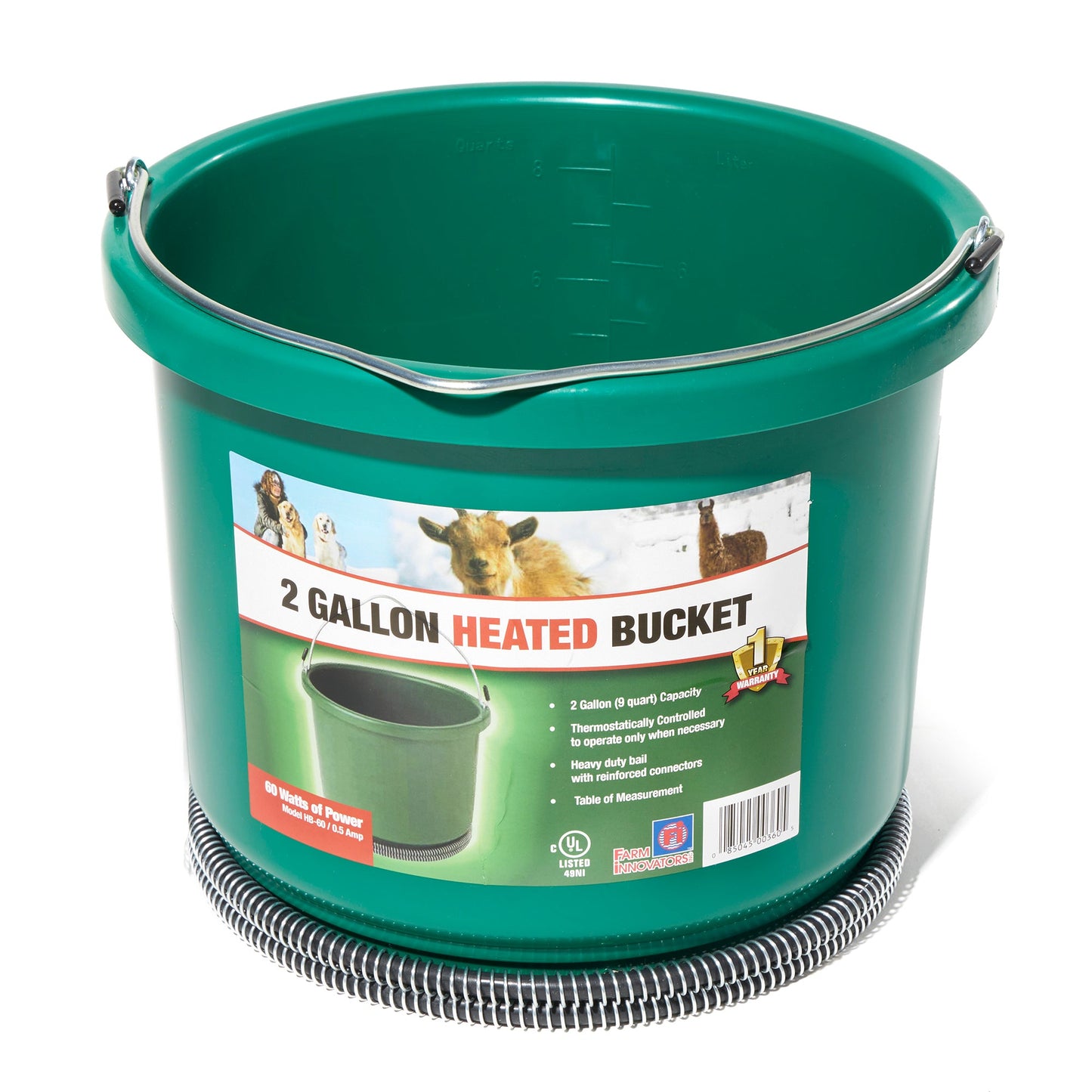 Farm Innovators Model HB-60 Oversized 2 Gallon Plastic Heated Bucket, 60 Watt