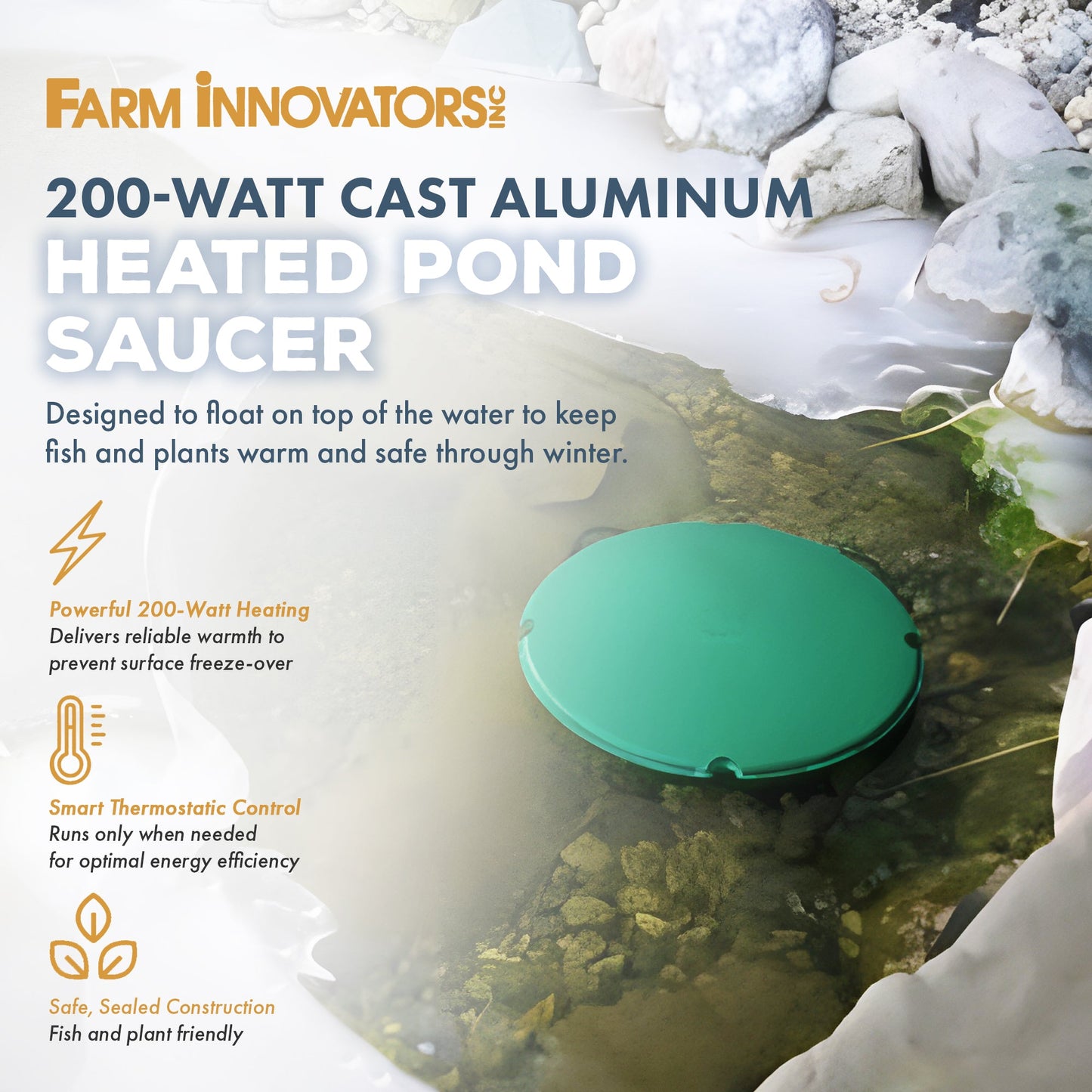 Farm Innovators PS-200 Cast Aluminum 200 Watt All Pond Floating De-Icer Heater