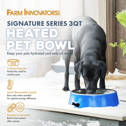 Farm Innovators Signature Series 3QT Heated Pet Bowl with Stainless Steel Insert