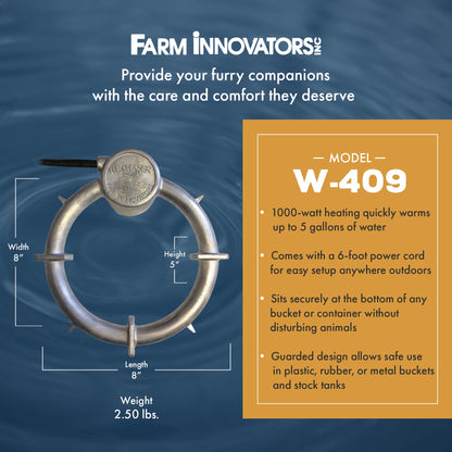 Farm Innovators W-409 Submergible Bucket Heater with Attached Guard, 1000 Watt