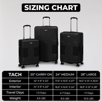 TACH V3.1 Connectable Hardside Luggage Set 3 Piece Set, Black