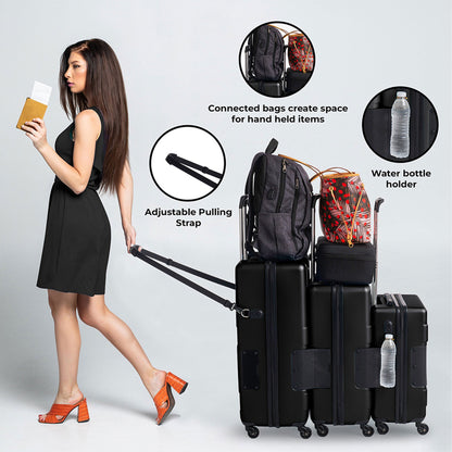 TACH V3.1 Connectable Hardside Luggage Set 3 Piece Set, Black