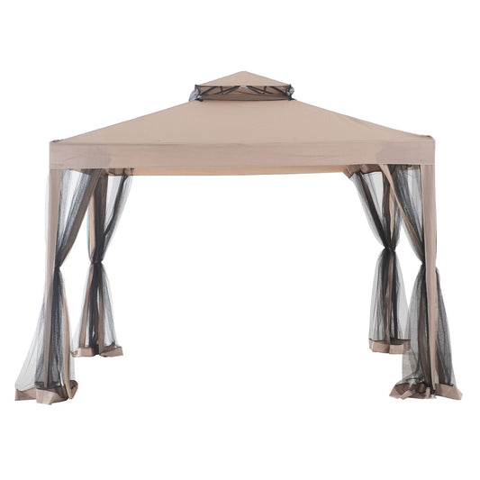 Sunjoy 10 x 10 Foot Hampton Soft Top Steel Gazebo with Mosquito Netting, Brown