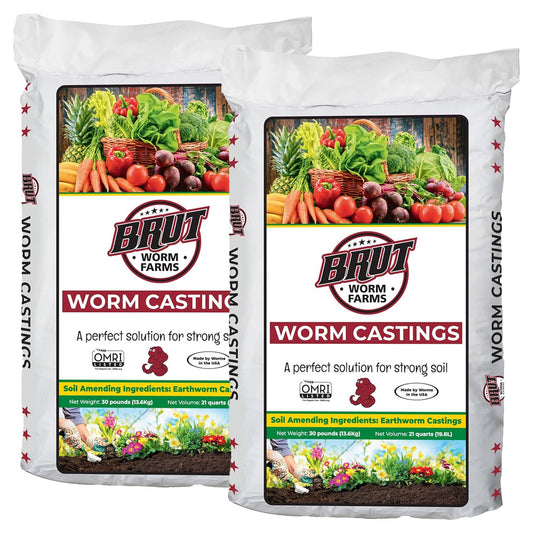 Brut Worm Farms Organic Worm Castings Soil Builder Set, 30 Pound Bag (2 Pack)