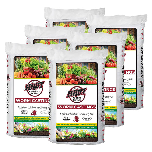 Brut Worm Farms Organic Worm Castings Soil Builder, 30 Pound Bag (6 Pack)