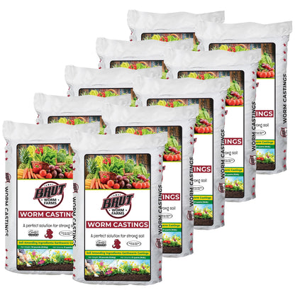 Brut Worm Farms Organic Worm Castings Soil Builder, 30 Pound Bag (10 Pack)