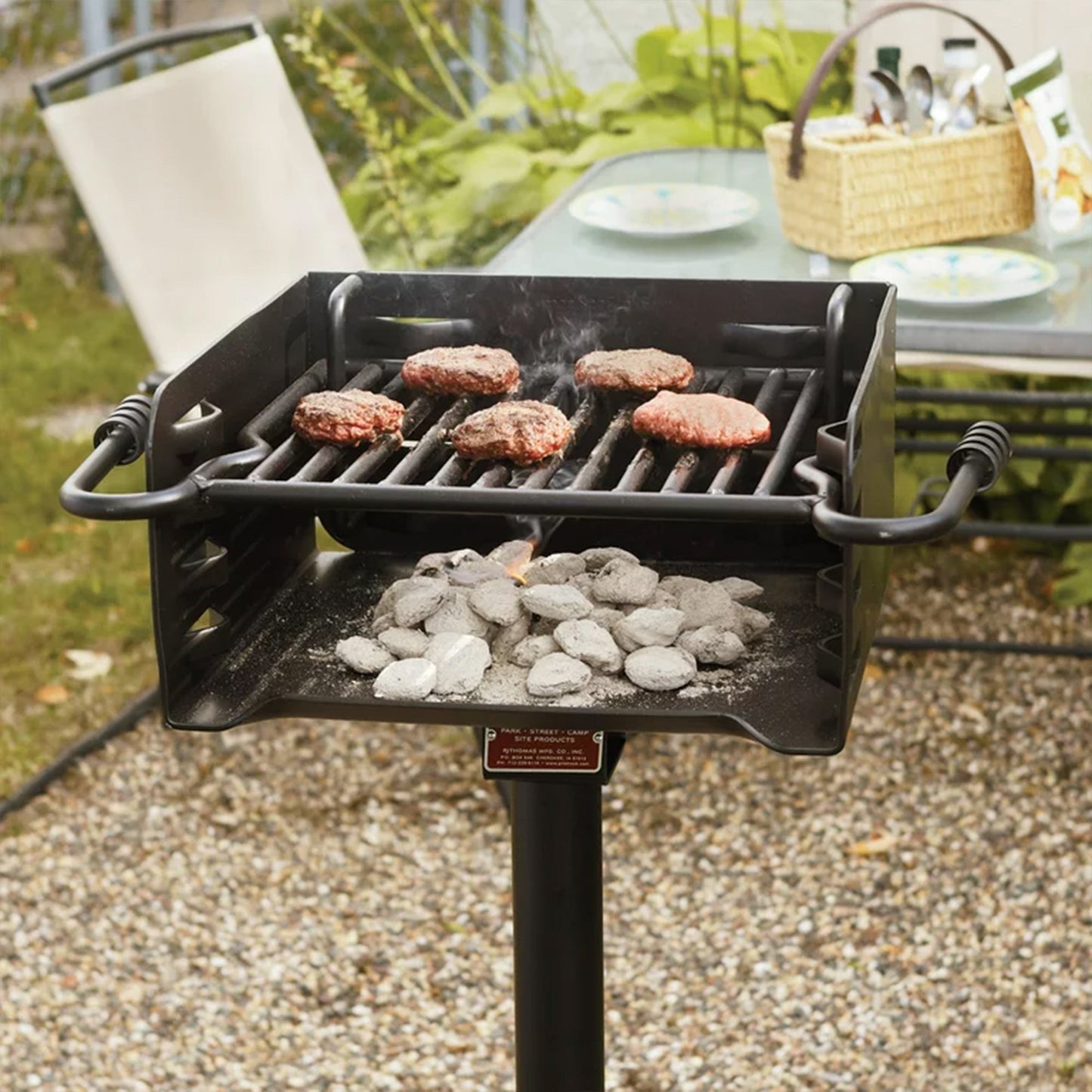 Pilot Rock H-16 B6X2 Park Style Steel Outdoor BBQ Charcoal Grill and Post, Black