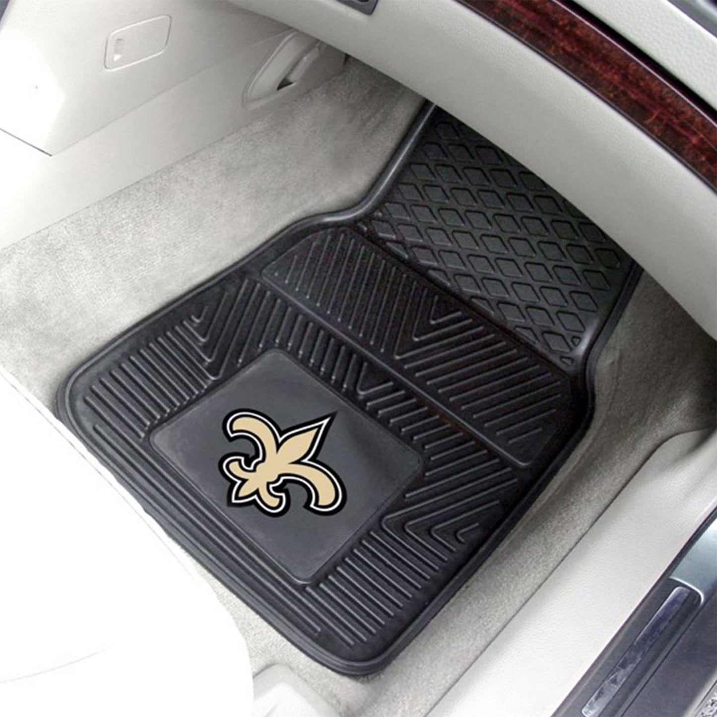 Fanmats 27x17in Vinyl Front Car Floor Mat 2 Piece Set, NFL New Orleans Saints