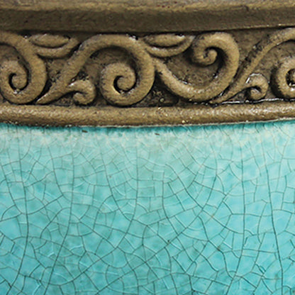 Southern Patio Cadiz 8" Diameter Crackled Ceramic Planter Pot with Saucer, Teal