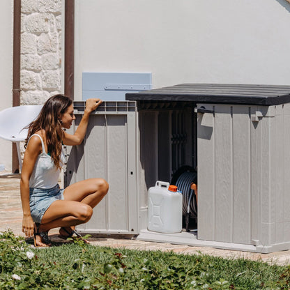 Toomax Stora Way All Weather Outdoor 6' x 3.5' Storage Shed Cabinet, Taupe Gray