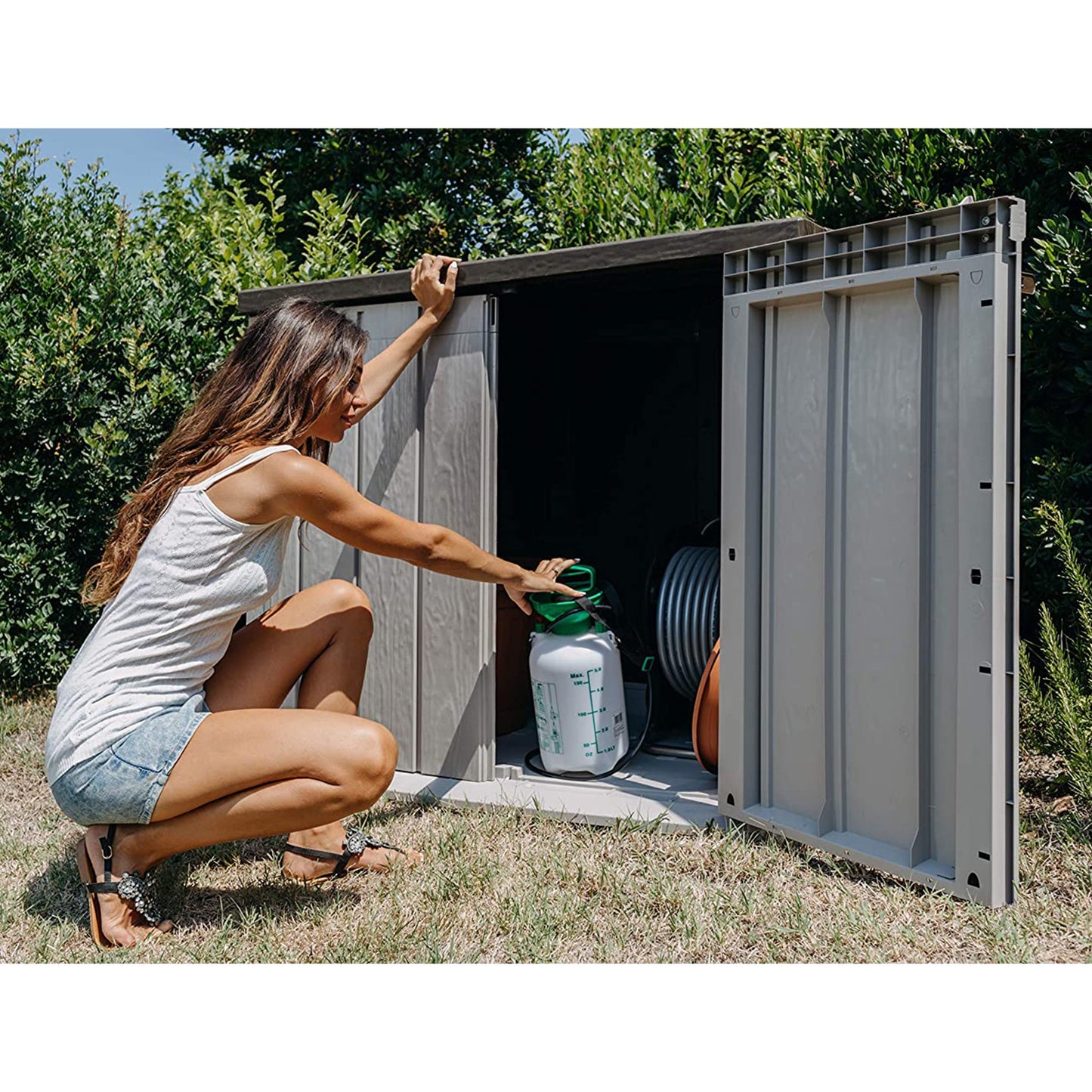 Toomax Stora Way All Weather Outdoor XL 7' x 3.5' Storage Shed Cabinet, Taupe