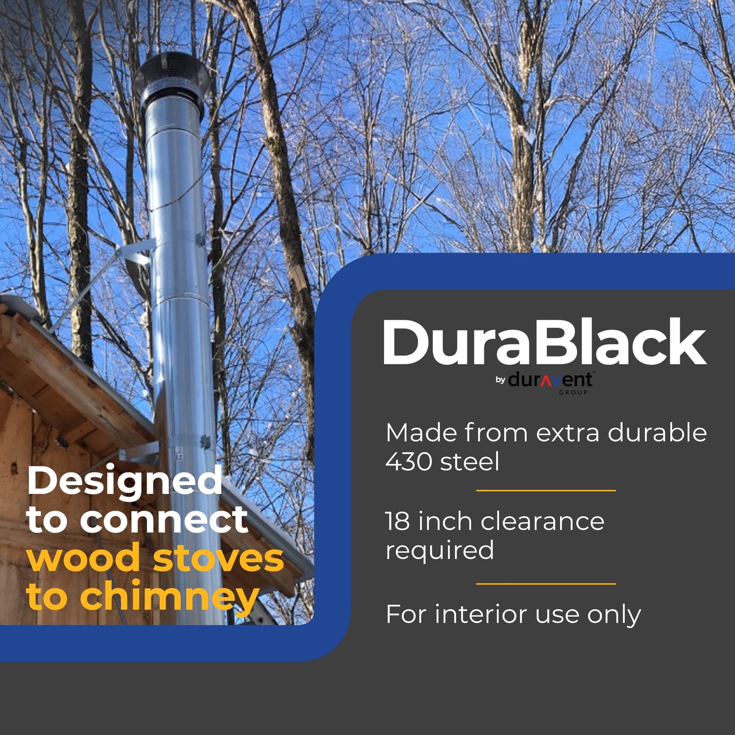 DuraVent DuraBlack 24 x 6 Inches Stainless Steel Single Wall Stove Pipe, Silver