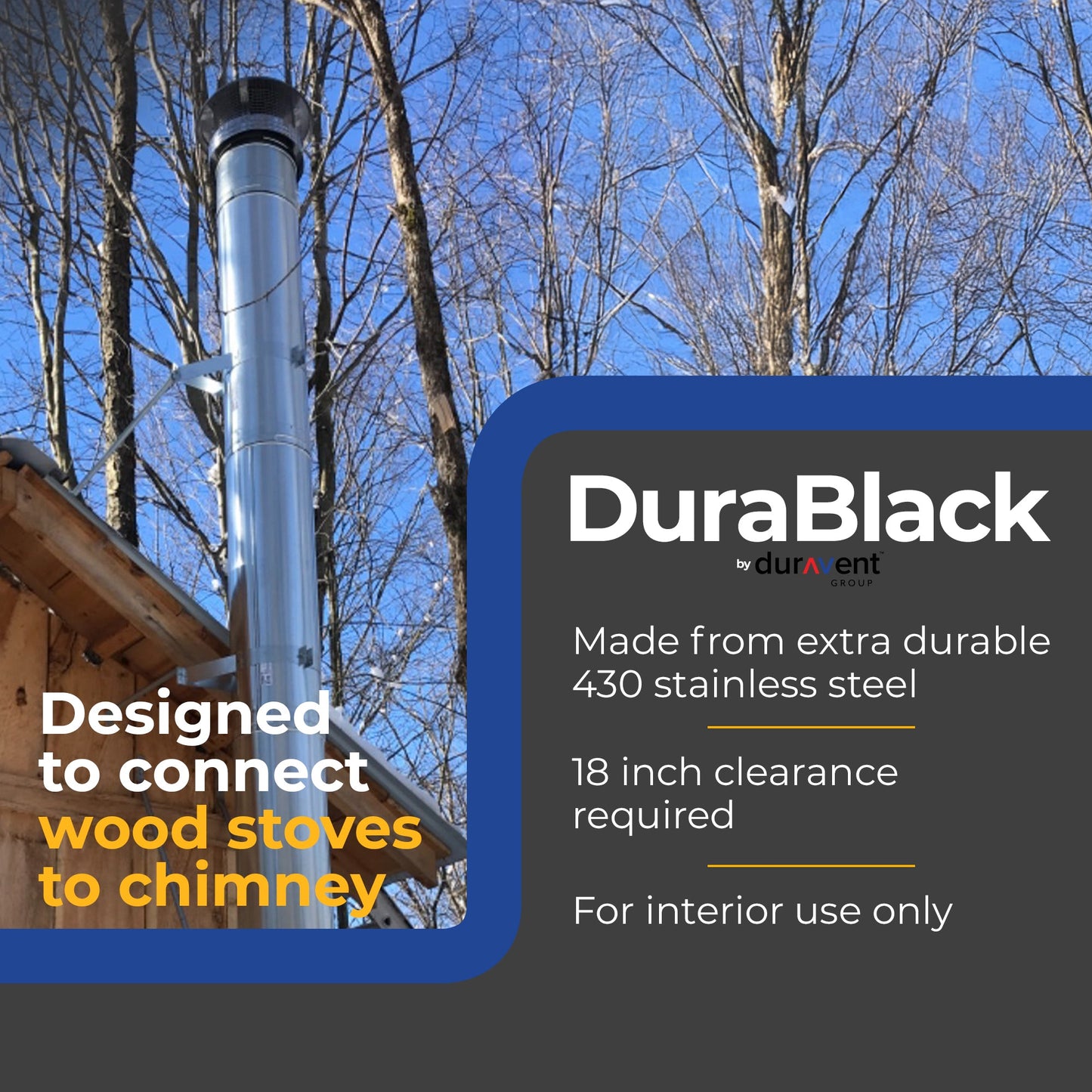 DuraVent DuraBlack Stainless Steel Single Wall Wood Burning Stove Pipe Connector