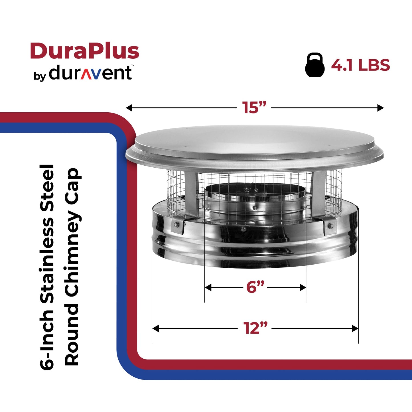 DuraVent DuraPlus 6DP-VC 6 Inch Stainless Steel Round Chimney Cap, Silver