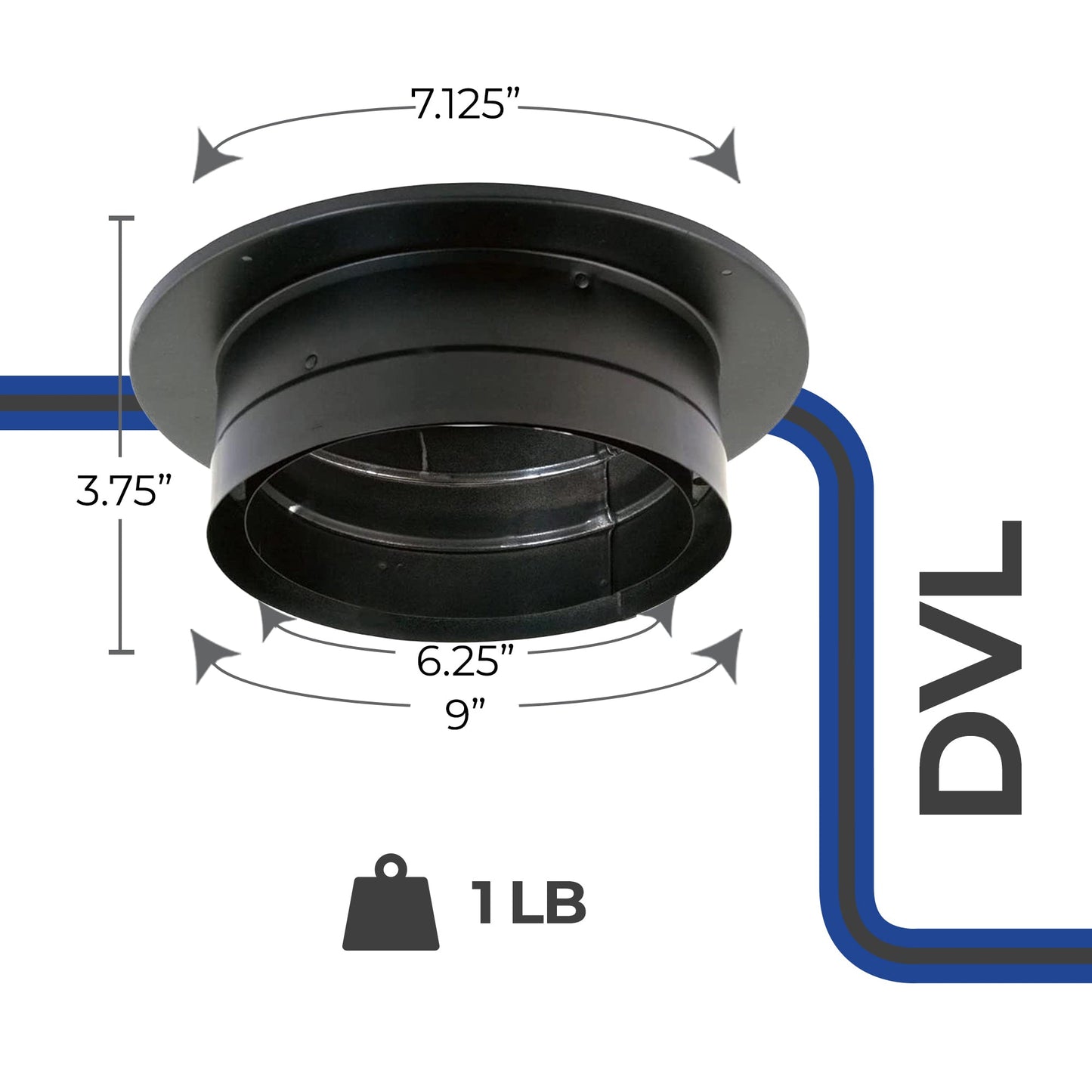 DuraVent DVL 9 x 9 in. Galvanized Stainless Double Wall Ceiling Adapter, Black