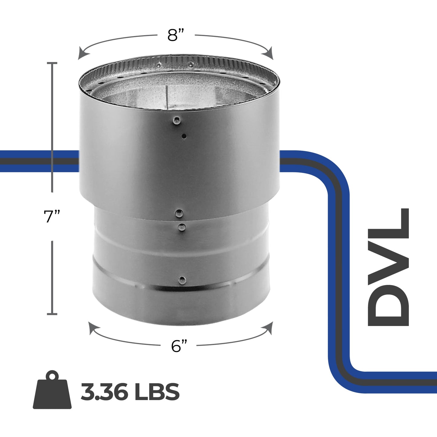 DuraVent DVL Double-Wall Stove Pipe Increaser, 8 to 6 Inches Diameter, Black