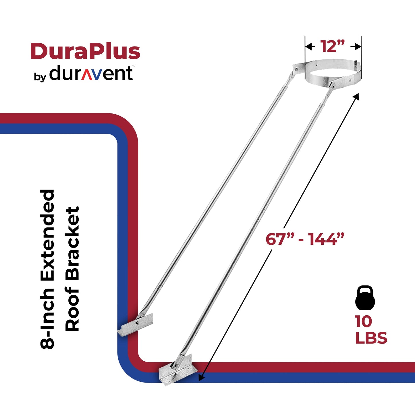 DuraVent DuraPlus 8 inches Extended Roof Bracket Chimney Support Brace, Silver