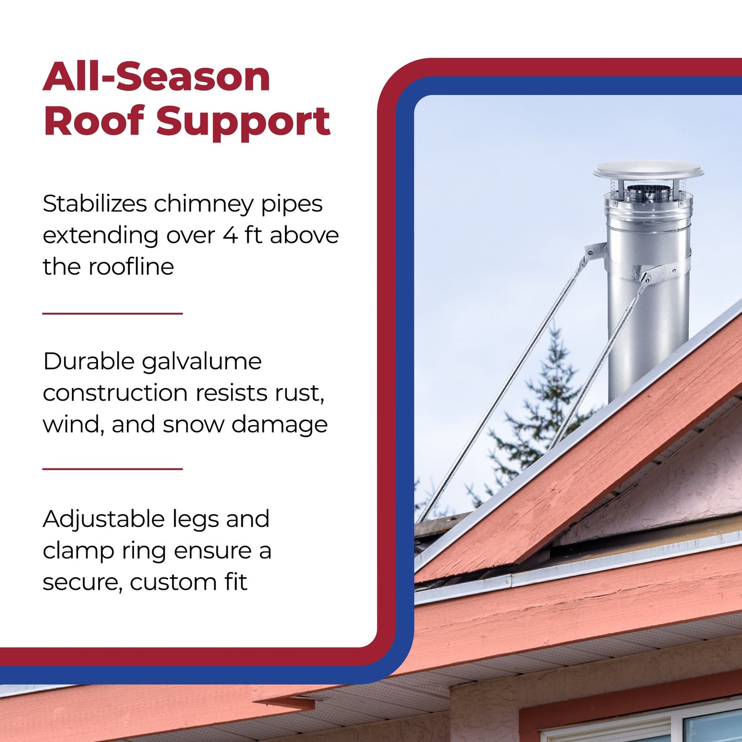 DuraVent DuraPlus 8 inches Extended Roof Bracket Chimney Support Brace, Silver